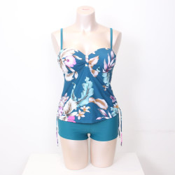 Maillot de bain tankini bleu à motifs floraux - Confort et élégance