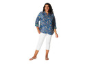 Tunique grande taille manches 3/4 - Imprimé fleuri bleu | Mode confort