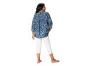 Tunique grande taille manches 3/4 - Imprimé fleuri bleu | Mode confort