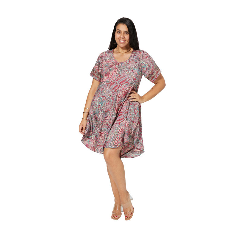 Robe courte grande taille - Imprimé paisley multicolore | Mode estival