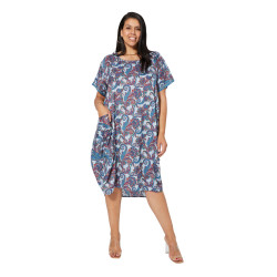 Robe ample grande taille - Imprimé paisley bleu | Confort et élégance