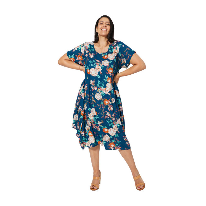 Robe grande taille à imprimé floral bleu - Confort et élégance estival