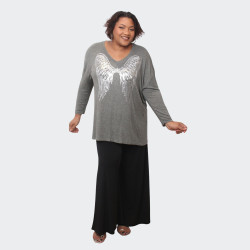 Tunique grande taille grise imprimé ailes - Look décontracté et stylé