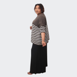 Pull grande taille rayé marron et blanc - Style décontracté et confort