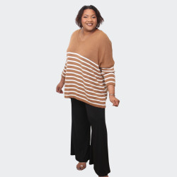 Pull grande taille rayé camel et blanc - Confort et style tendance