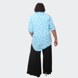 Chemise bleue grande taille motifs fruités - Fraîcheur estivale