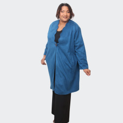 Manteau grande taille en suédine bleu - Élégance et confort assurés