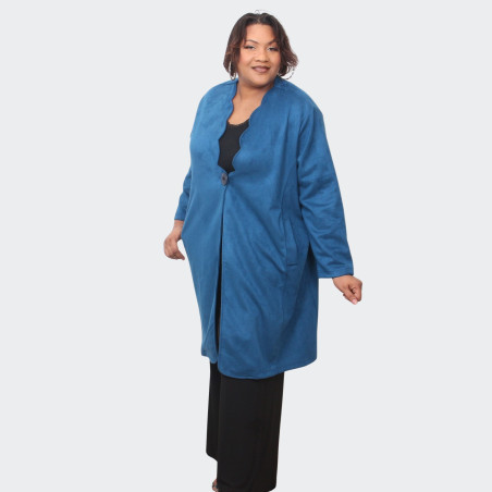 Manteau grande taille en suédine bleu - Élégance et confort assurés