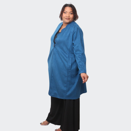 Manteau grande taille en suédine bleu - Élégance et confort assurés