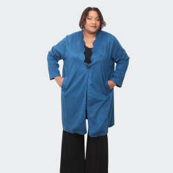 Manteau grande taille en suédine bleu - Élégance et confort assurés