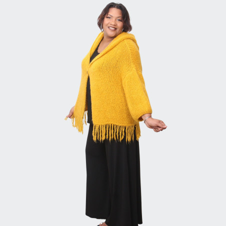 Cardigan grande taille jaune à franges, style décontracté et tendance