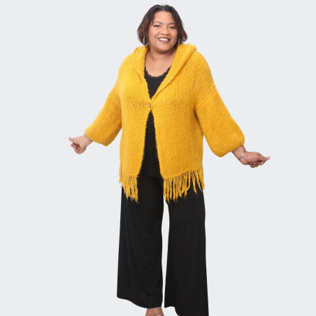 Cardigan grande taille jaune à franges, style décontracté et tendance