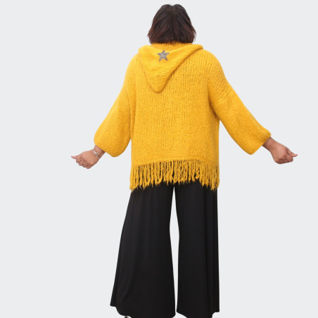 Cardigan grande taille jaune à franges, style décontracté et tendance