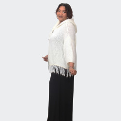 Cardigan grande taille blanc à franges, chic et élégant pour toutes oc