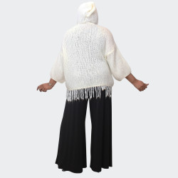 Cardigan grande taille blanc à franges, chic et élégant pour toutes oc