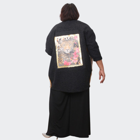 Cardigan noir grande taille avec poches effet fourrure, confort