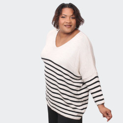 Pull grande taille rayé noir et blanc - Confort et style casual chic