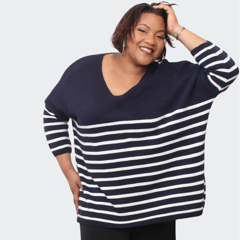 Pull grande taille rayé marine et blanc - Élégance et confort