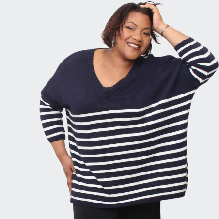 Pull grande taille rayé marine et blanc - Élégance et confort