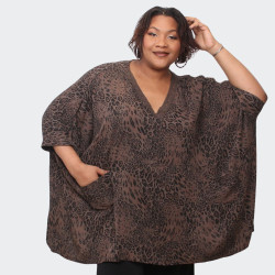 Tunique grande taille marron imprimé animalier - Style ample