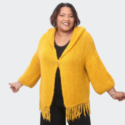 Cardigan grande taille jaune à franges, style décontracté et tendance