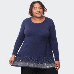 Pull Marine avec Strass pour Grandes Tailles – Élégance et Confort