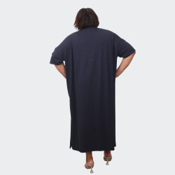 Robe Longue Bleu Marine avec Broderie pour Grandes Tailles – Élégance