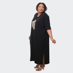 Robe Longue noir avec Broderie pour Grandes Tailles – Élégance