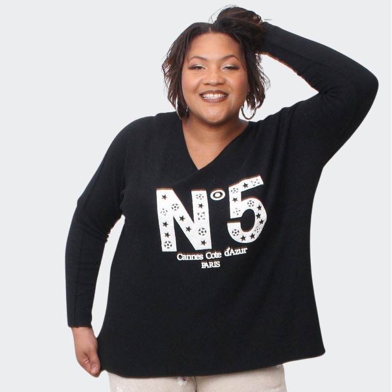 Pull Noir "N°5"  – Mode et Confort pour Grandes Tailles