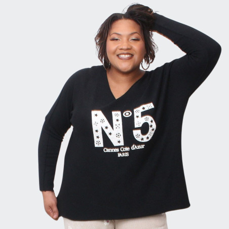 Pull Noir "N°5"  – Mode et Confort pour Grandes Tailles