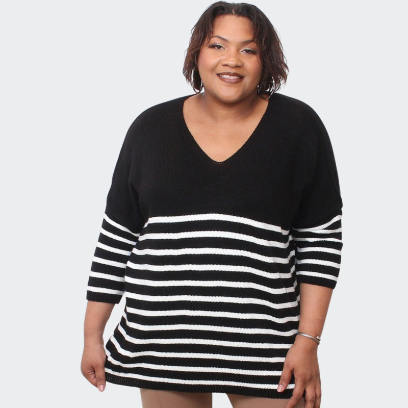 Pull grande taille rayé noir et blanc - Élégance et confort