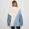 Pull en Maille Bicolore Grande Taille avec Manches en Denim