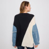 Pull en Maille Bicolore Grande Taille avec Manches en Denim