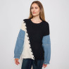 Pull en Maille Bicolore Grande Taille avec Manches en Denim