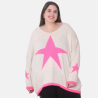 Pull beige grande taille avec étoile rose fluo | Envy de Live