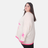 Pull beige grande taille avec étoile rose fluo | Envy de Live