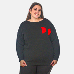 Pull noir grande taille avec nœuds rouges | Envy de Live