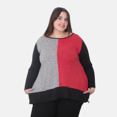 Pull tricolore rouge, gris et noir Grandes Tailles I Envy de Live