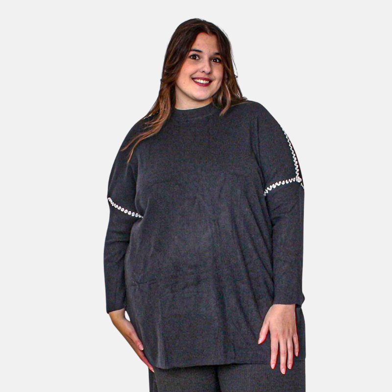 Pull Noir Grandes Tailles avec Détails brodes| Envy de live