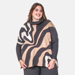 Pull Grande Taille avec Motif Abstrait et Col Montant - Envy de Live