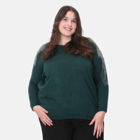 Pull Vert avec Strass Grandes Tailles | Envy de Live