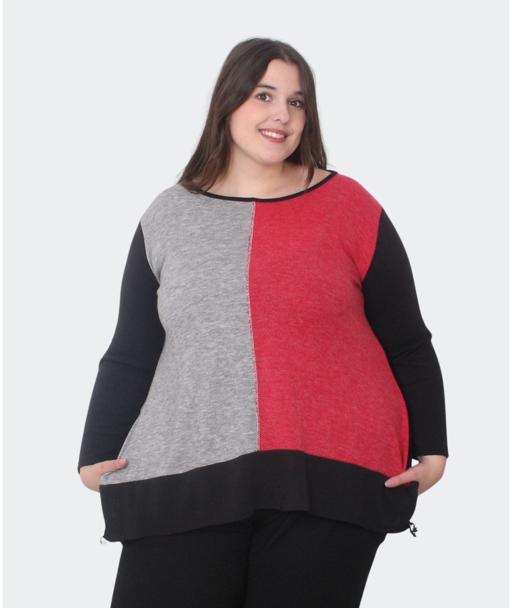 Pull tricolore rouge, gris et noir Grandes Tailles I Envy de Live