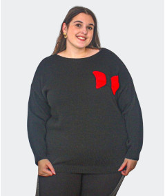 Pull noir grande taille avec nœuds rouges | Envy de Live