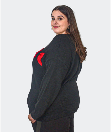 Pull noir grande taille avec nœuds rouges | Envy de Live