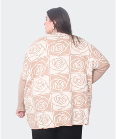 Pull Beige Grandes Tailles avec Motifs Roses| Envy de Live