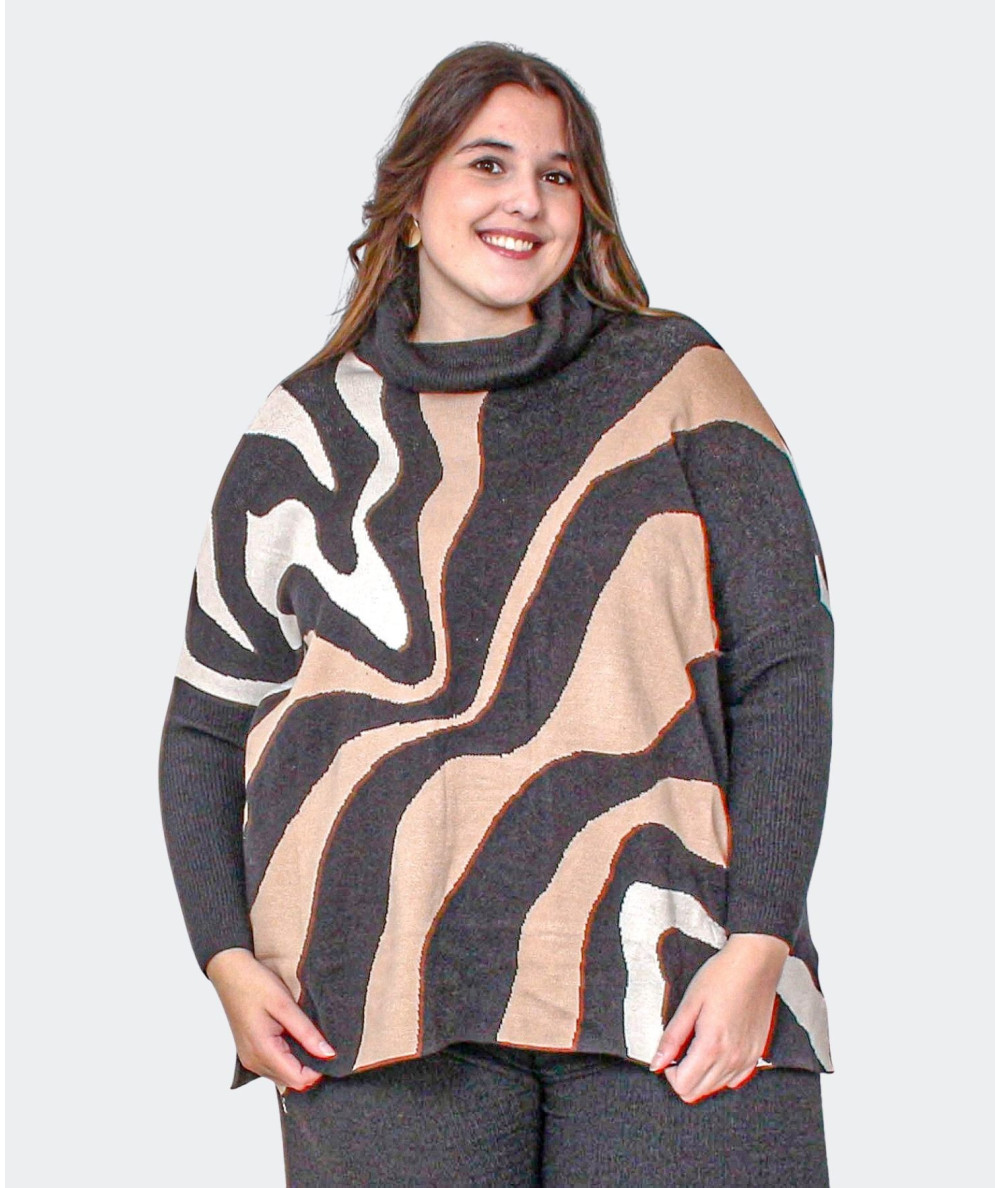 Pull Grande Taille avec Motif Abstrait et Col Montant - Envy de Live