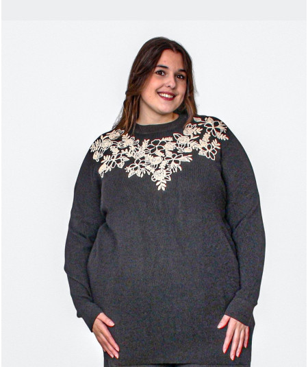 Pull Noir Grandes Tailles avec Dentelle Florale | Envy de Live