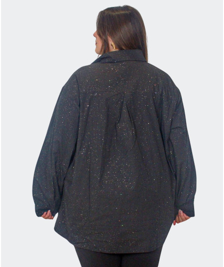 Chemise Noire Grandes Tailles avec Paillettes Scintillantes