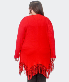 Tunique Longue Rouge Grandes Tailles avec Franges Élégantes