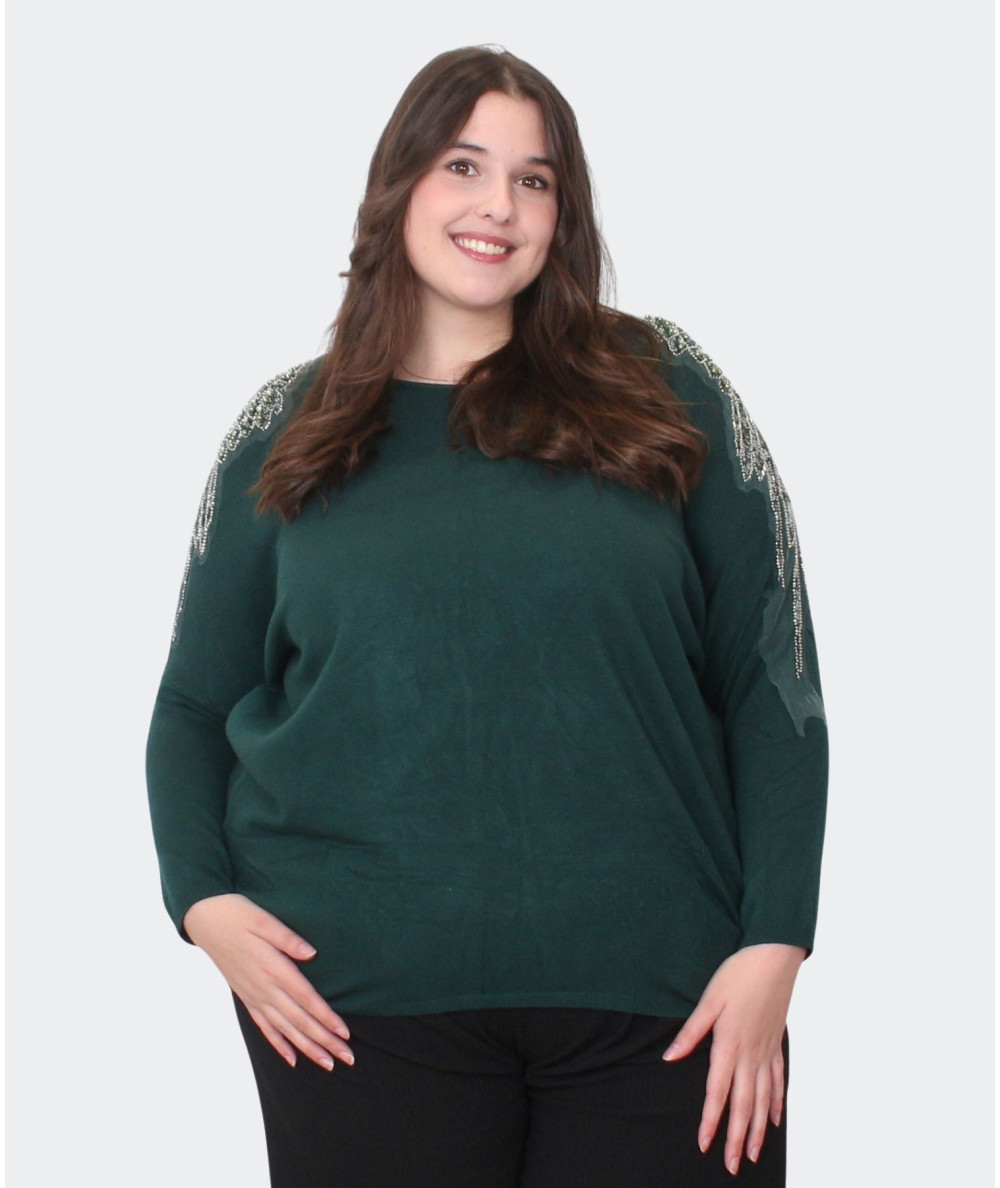 Pull Vert avec Strass Grandes Tailles | Envy de Live